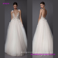 The Fashion-Forward Beaded Deep V-Neck Wedding Dress with 3D Flowers